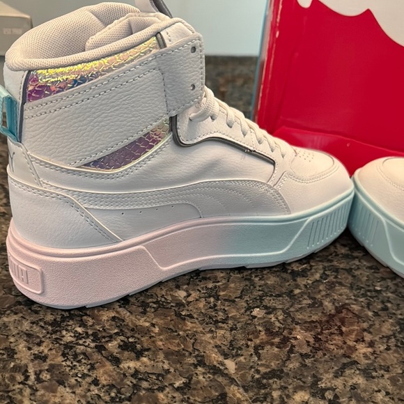 Puma Karmen Rebelle mid exotics White and Iridescent Platform Sneakers NWT 9 - Picture 8 of 15